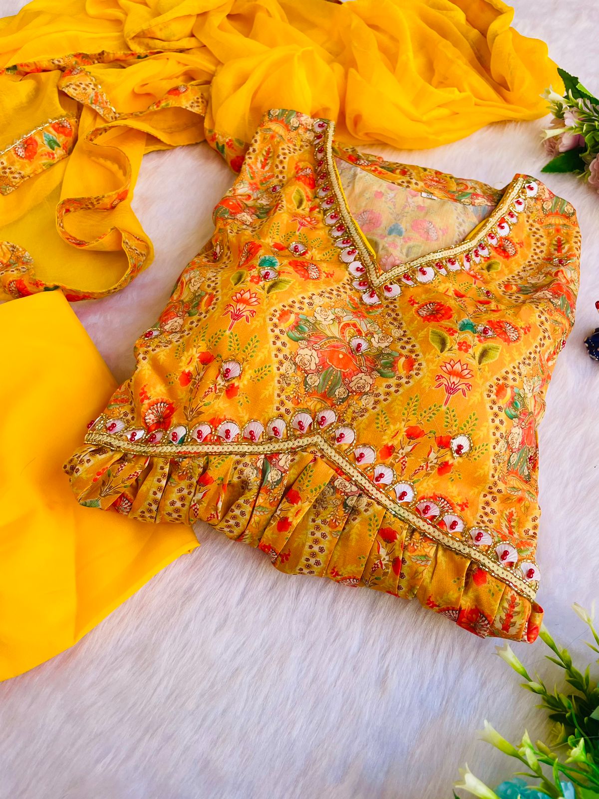 Alia Cut Stunning Soft Muslin Cotton Hand Worked Anarkali Pant Suit