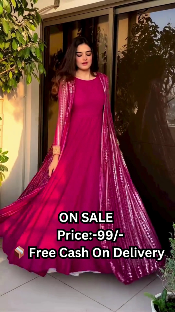 Georgette Full Stitched Anarkali Full Work Gown with Plain duppatta