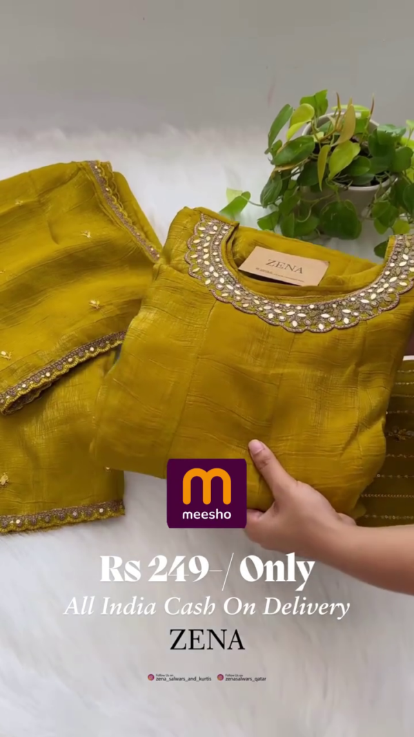 Mustard Yellow Thread Work Straight Kurta With Trousers & Dupatta