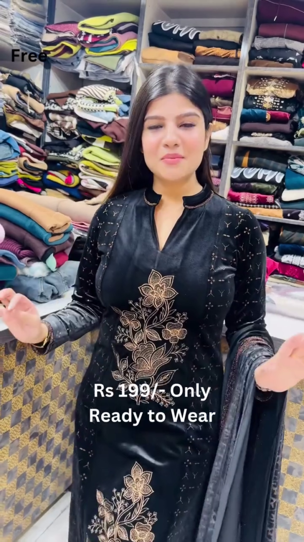 Black Cotrize Suit with Banarasi Dupatta