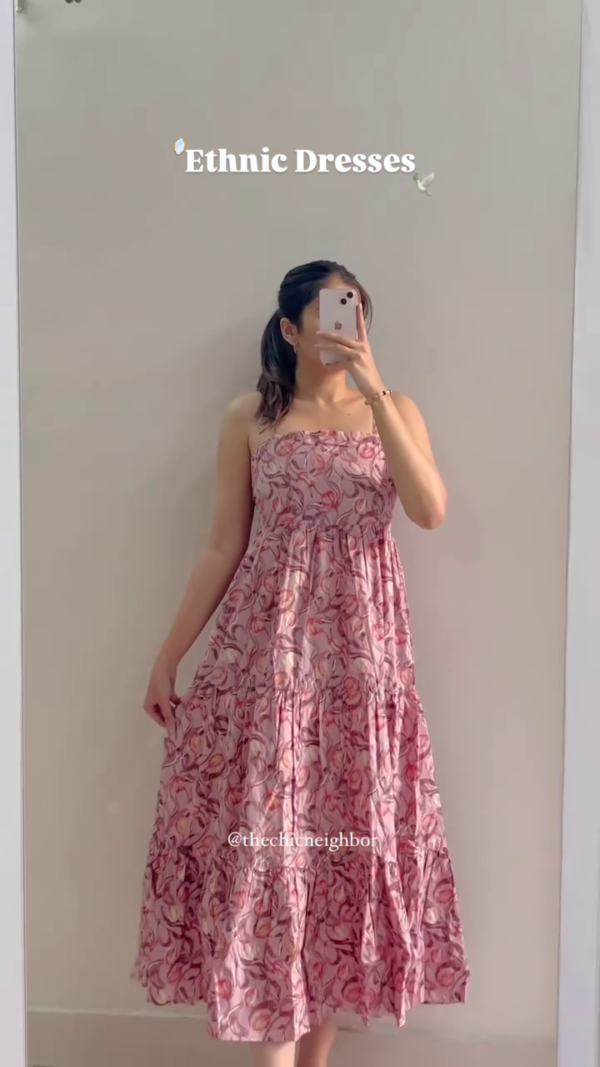 Floral Printed Fit and Flare Cotton Midi Dress